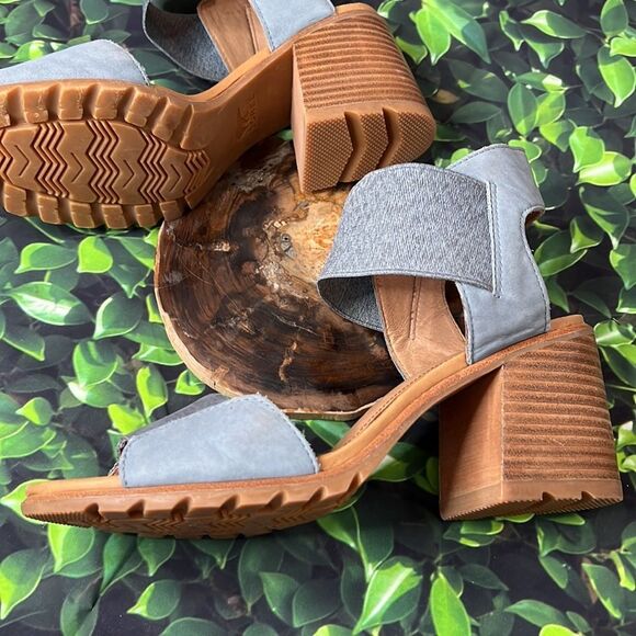 Sorel steel, blue and brown large, chunky sandal heel - Picture 5 of 9